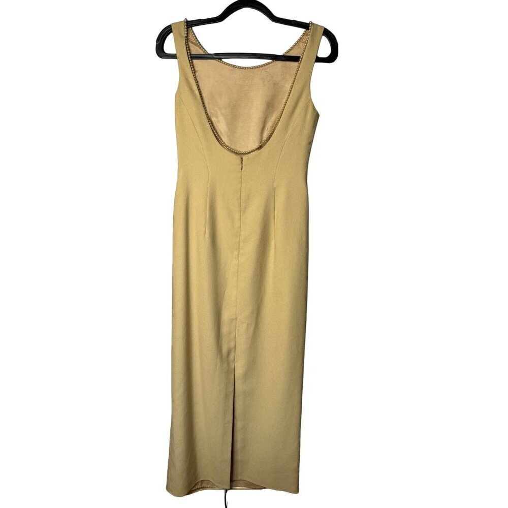 Watters & Watters Long Maxi Evening Wedding Sleeveless Gown Dress 6 Gold Pearls - Picture 3 of 15